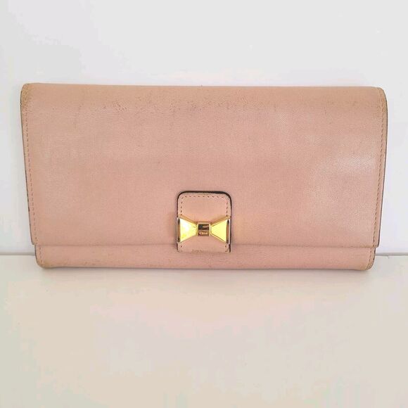 Chloe Leather Envelope Wallet Light Blush Pink Large Boho Bow Cute Clutch Long - Picture 1 of 12